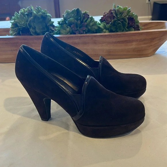 Stuart Weitzman Reunion Brown Suede  pumps heels platform‎ shoes size 8.5 EUC - Picture 1 of 7